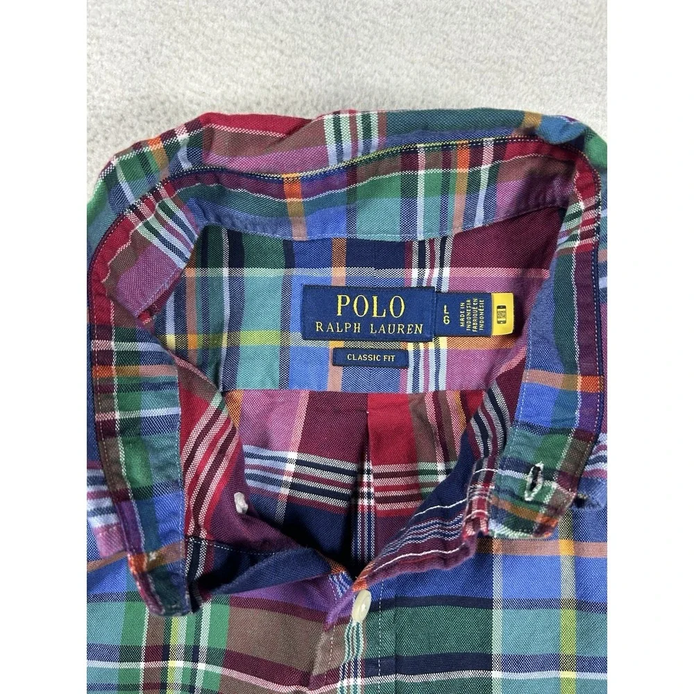 Polo Ralph Lauren Shirt Men's Large Multicolor‎ Plaid Short Sleeve Flesh Pony